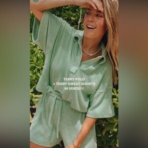 Daily Drills Verde Terry Polo and Shorts Set